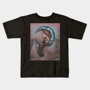 Mystical Floral Moon Cat Kids T-Shirt